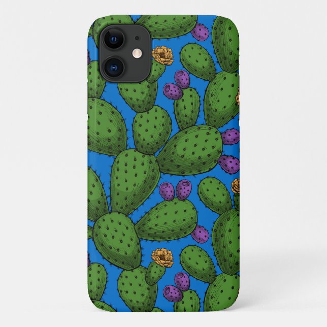 Blühende Opuntia auf blau Case-Mate iPhone Hülle (Rückseite)