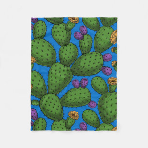 Blühende Opuntia auf blau Fleecedecke