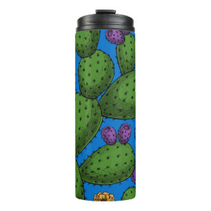 Blühende Opuntia auf blau Thermosbecher