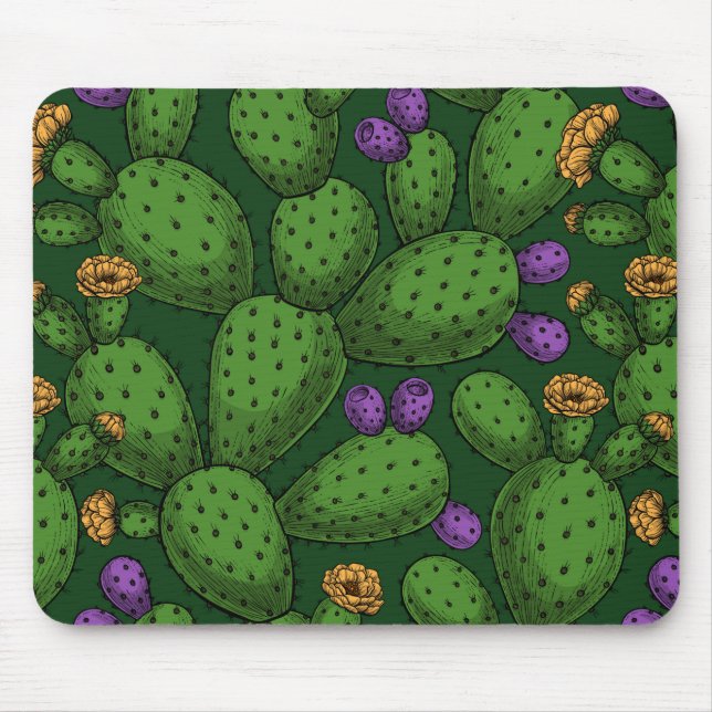 Blühende Opuntia auf dunkelgrün Mousepad (Vorne)