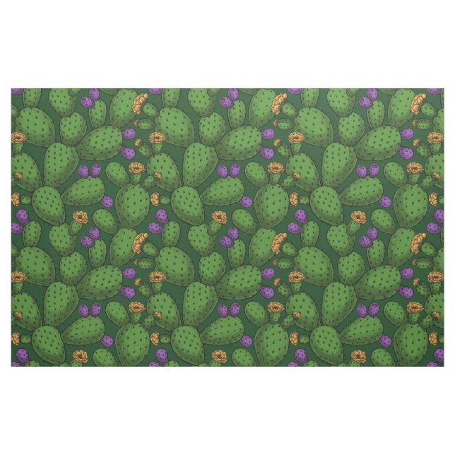 Blühende Opuntia auf dunkelgrün Stoff (Fat Quarter (45,7 x 55,9 cm))