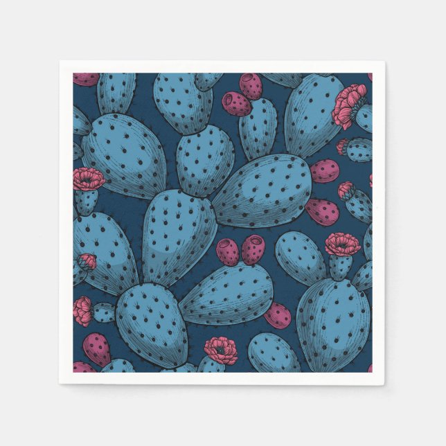 Blühende Opuntia Serviette (Vorderseite)