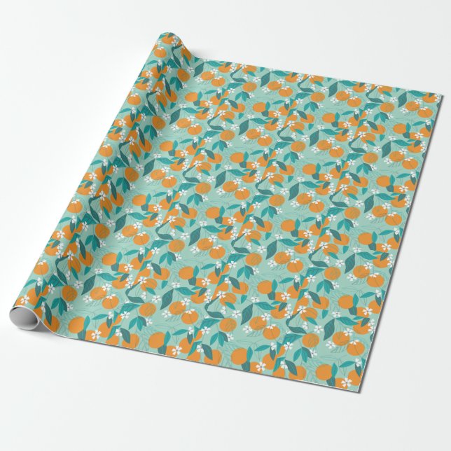 Blühende Orangen, Blätter, Vintage Kunst. Geschenkpapier (Ungerollt)