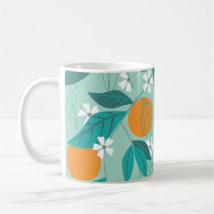 Blühende Orangen, Blätter, Vintage Kunst. Kaffeetasse