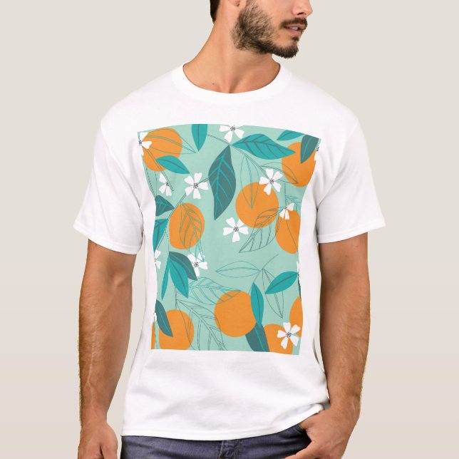 Blühende Orangen, Blätter, Vintage Kunst. T-Shirt (Vorderseite)