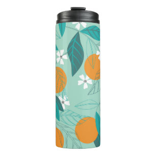 Blühende Orangen, Blätter, Vintage Kunst. Thermosbecher