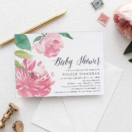 Blühende Peonie | Einladung der Babydusche