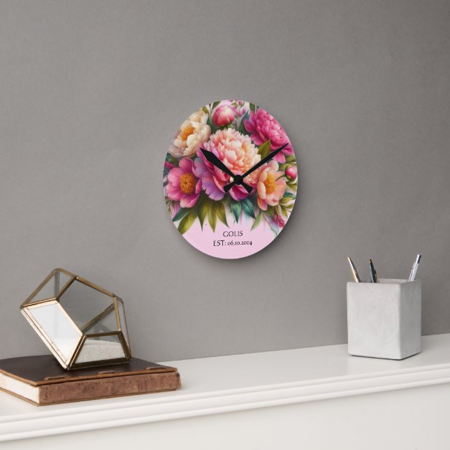 Blühende Peonies Neue Zuhause-Blumenwall-Uhr Runde Wanduhr (Büro)