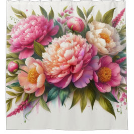 Blühende Peonies Rosa Blütenduschvorhang Duschvorhang