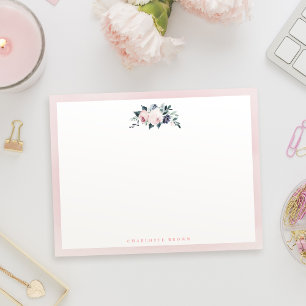 Blühende personalisierte botanisch rosa Schreibwar Mitteilungskarte