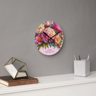 Blühende Pfingstrosen Neues Zuhause Florale Wanduh Runde Wanduhr