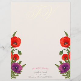 Blühende Poppy Monogram, florale Geschäftsbriefe Briefbogen