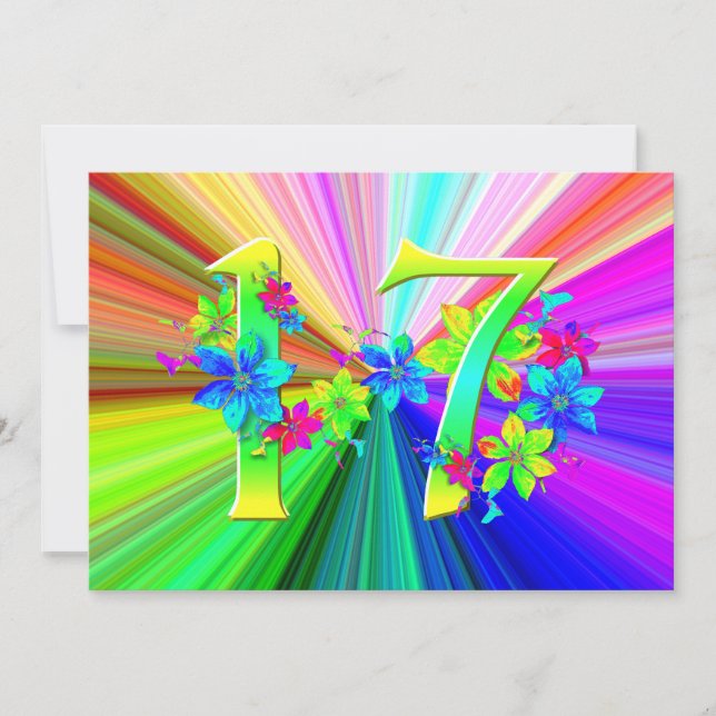 Blühende Regenbogen-Blume für den 17. Geburtstag (Vorderseite)
