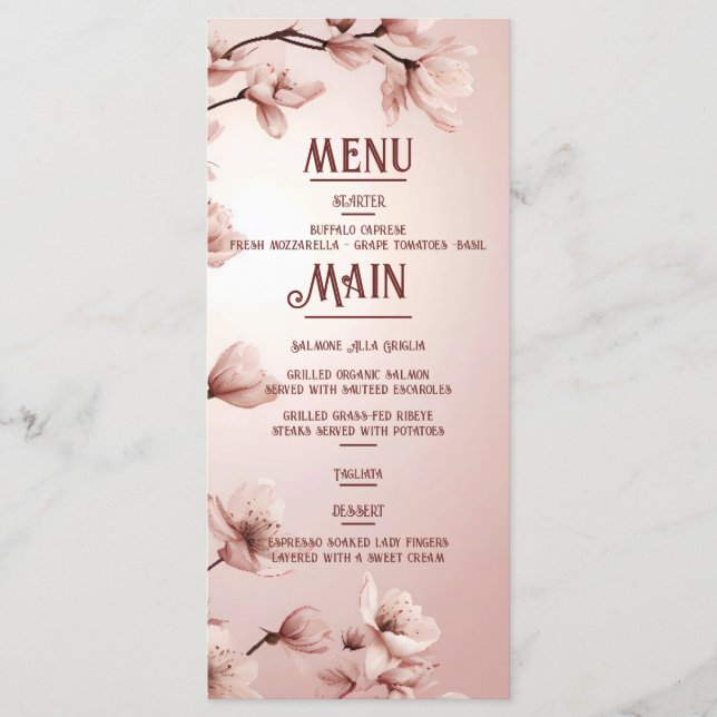 Blühende Romantik: Ein Blumenthema Menükarte (Vorderseite)
