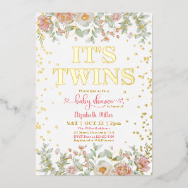 Blühende rosa Blume Twin Girls Babydusche Folieneinladung