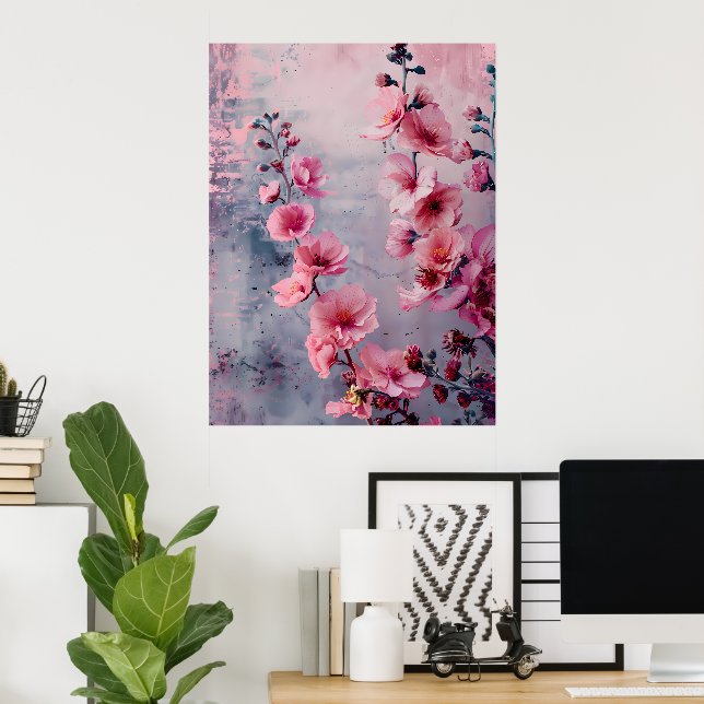 Blühende rosa Blumen  Poster (Heimbüro)
