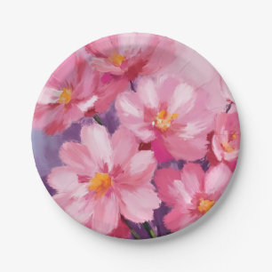 Blühende rosa Blütenblätter Blumenmalerei Aquare Pappteller