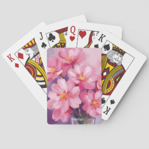 Blühende rosa Blütenblätter   Blumenmalerei Aquare Spielkarten