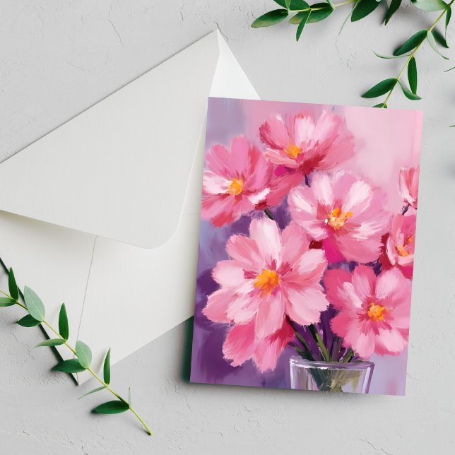 Blühende rosa Blütenblätter Blumenmalerei Karte (Von Creator hochgeladen)