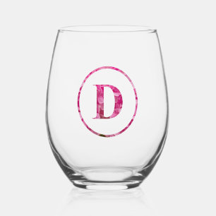 Blühende rosa Floral Monogram Buchstaben Art "D" Weinglas Ohne Stiel
