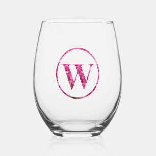 Blühende rosa Floral Monogram Buchstaben Art "W" Weinglas Ohne Stiel