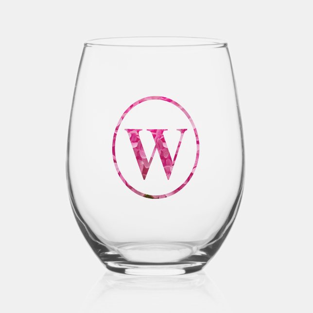Blühende rosa Floral Monogram Buchstaben Art "W" Weinglas Ohne Stiel (Vorderseite)