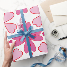 Blühende rosa Herzen, Blume-Pedale, weißes BK Geschenkpapier