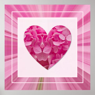Blühende rosa Hydrangeenblüten-Herzrahmen Poster