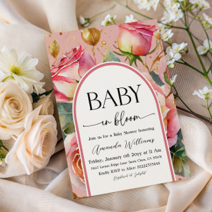 Blühende rosa Rosen Mädchen Baby Shower Einladung