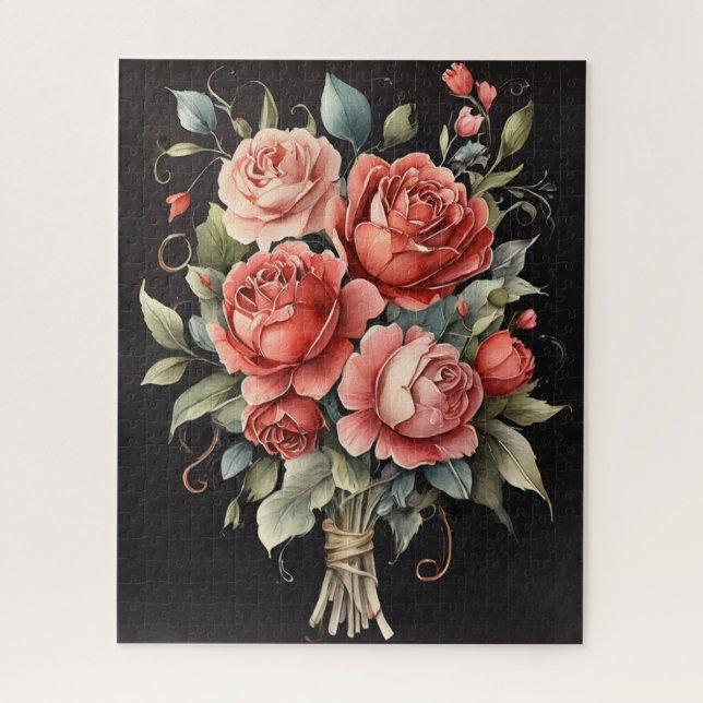 Blühende Rose Aquarelle Puzzle (Vertikal)