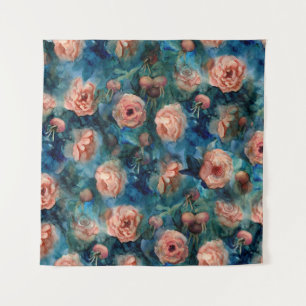 Blühende Rose Aquarellfarben Nahtloses Muster Wandteppich