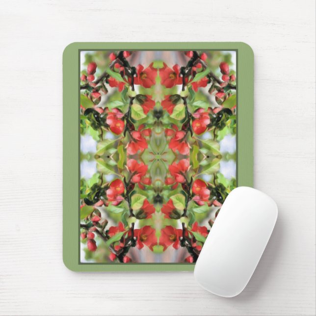 Blühende Rote Blüten Abstrakt Mousepad (Mit Mouse)