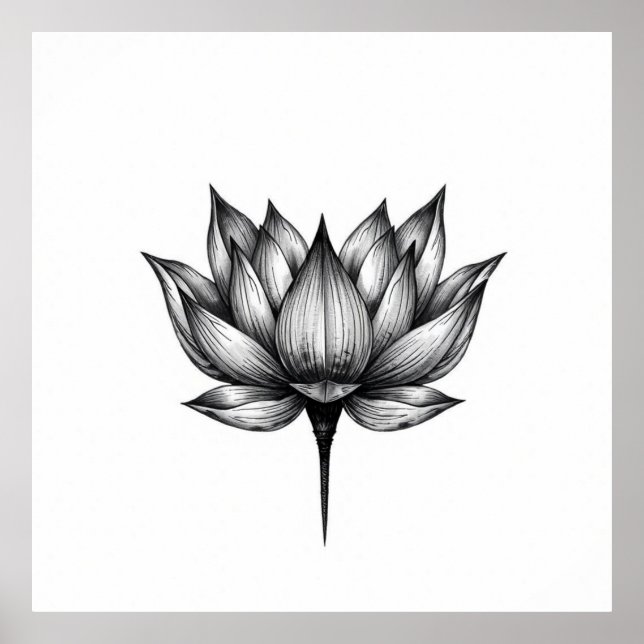 Blühende Ruhe: Lotus Kohle Kunst Poster (Vorne)