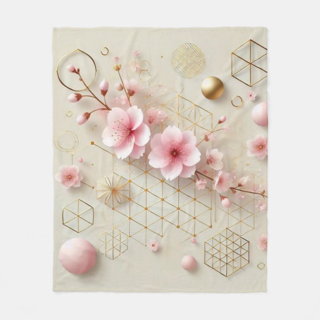 Blühende Sakura Geometric Fleece Blanket (Vorderseite)