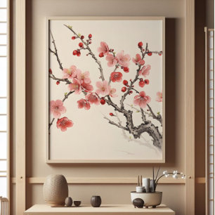 Blühende Sakura Traditionelle Malerei Fotodruck