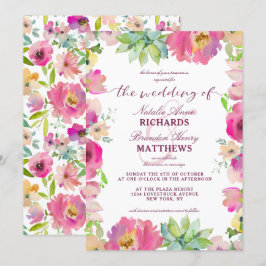 Blühende, schicke Minze & Blush Blumenstrauß Hochz Einladung