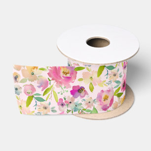 Blühende schicke Minze & Blush Pink Wasserfarbe Ho Satinband