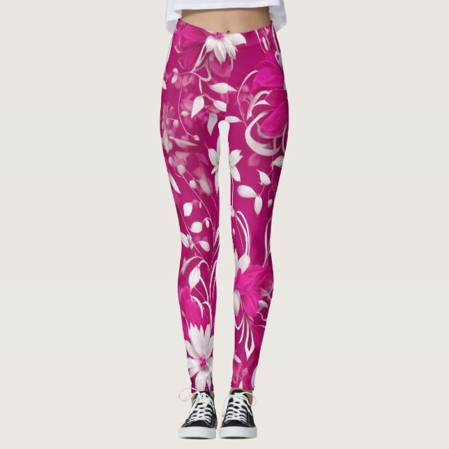"Blühende Schönheit: Fuchsia Pink Leggings (Vorderseite)