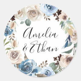 Blühende Schönheit | Personalisierte Hochzeit Runder Aufkleber