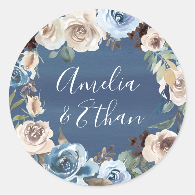 Blühende Schönheit | Personalisierte Hochzeit Runder Aufkleber (Vorderseite)