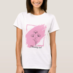 Blühende Seele - Minimalistische Blumen-Linienkuns T-Shirt