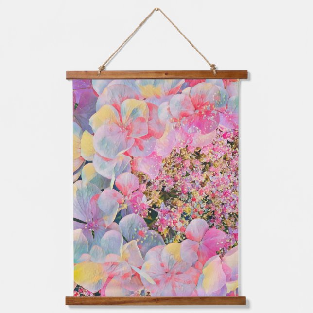 Blühende Sommer-Hydrangea-Blume Wandteppich Mit Holzrahmen (Vorderseite)