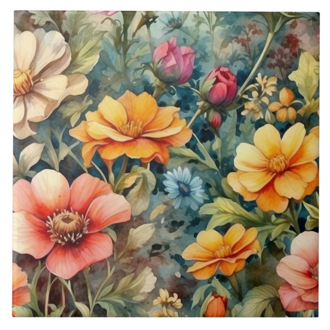 Blühende Sommergarten-Blume Fliese (Vorderseite)