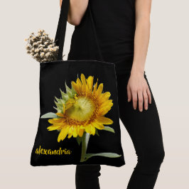 Blühende Sonnenblume auf schwarz, personalisiert