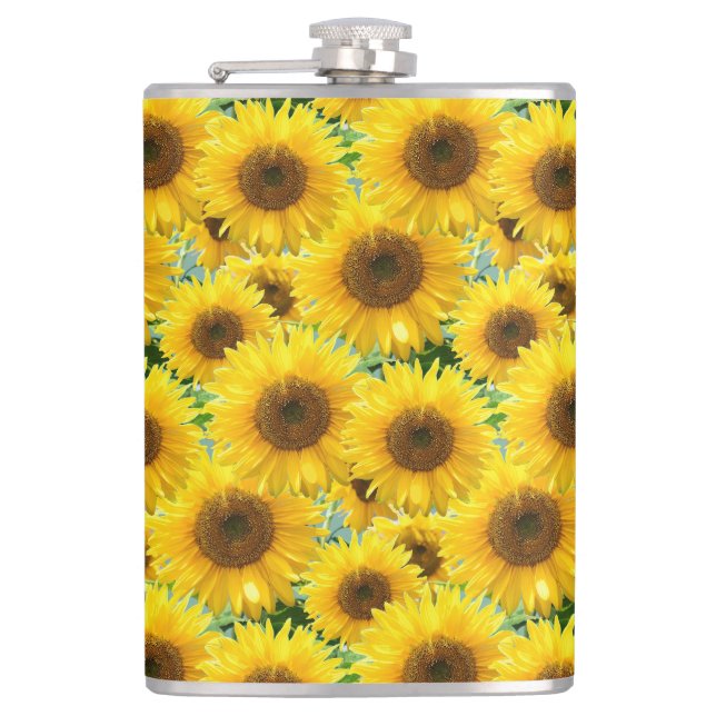Blühende Sonnenblumen Flachmann (Vorderseite)