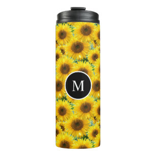 Blühende Sonnenblumen und Monogramm Thermosbecher