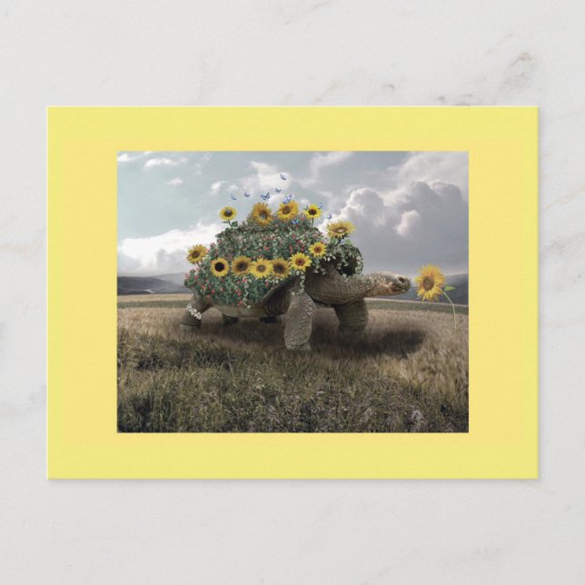 Blühende Sonnenblumenschildkröte Postkarte (Vorderseite)