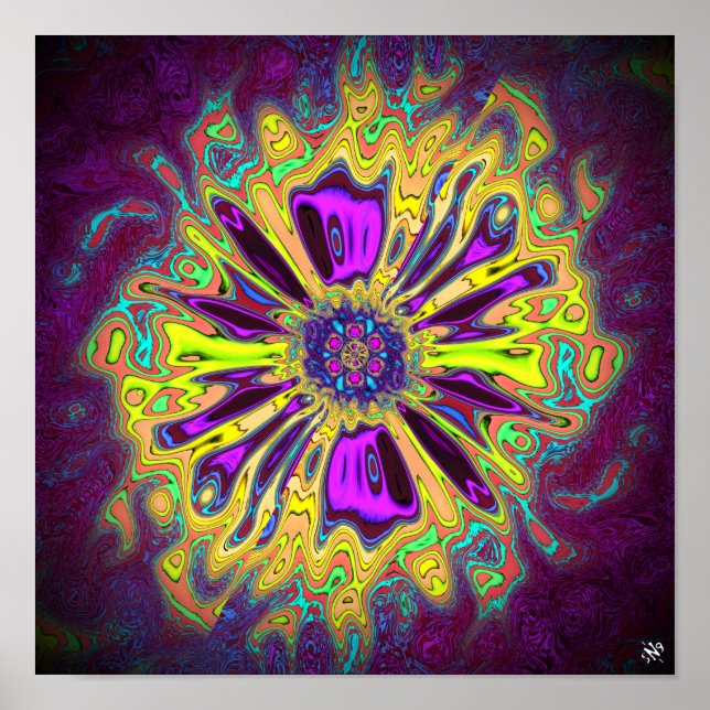 Blühende Star-Blume v1 Muster pareidolia Poster (Vorne)