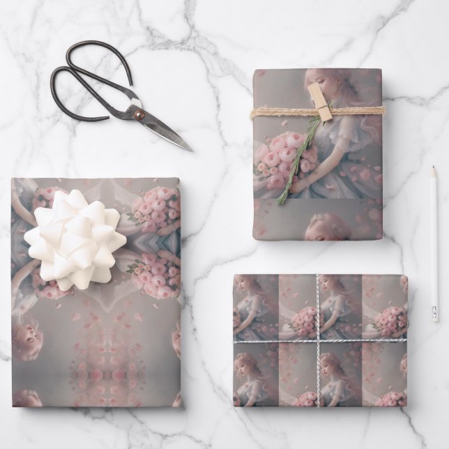 Blühende Stille Ätherisch Pink Fantasy Art Geschenkpapier Set (Vorderseite)