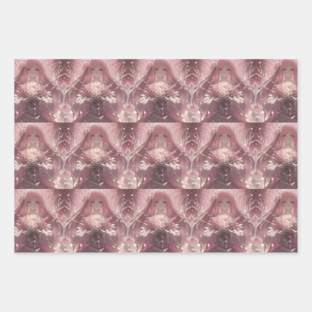 Blühende Stille Ätherisch Pink Fantasy Art Geschenkpapier Set (Vorderseite 2)